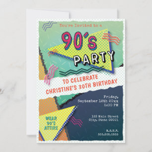 90's PARTY Theme Patroon Uitnodiging