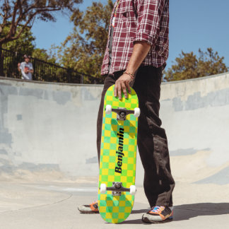 90s Retro Groen en Geel Schaakbord Skateboard