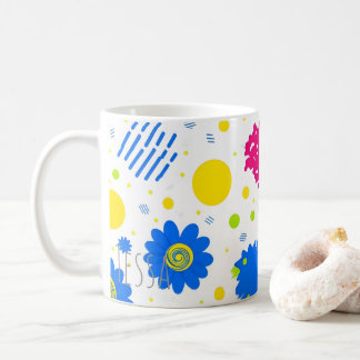 90s Retro Memphis Stijl Bloemrijke Pop Art Koffiemok