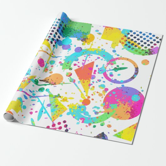 90s Retro Neon Pattern Design Gift Wrapping Paper Cadeaupapier (Uitgerold)