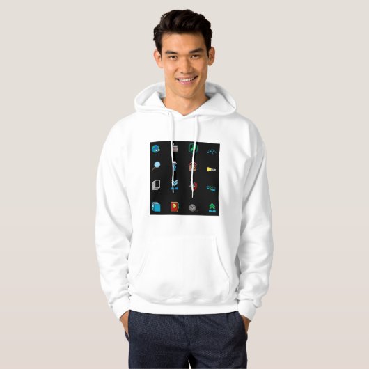 90s Retro Tech and Web Icon Pattern Hoodie (Voorkant volledig)