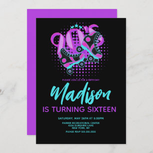 90s Roller Schaatsen Theme Birthday Party Invitati Kaart
