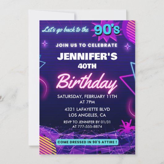 90s thème 40e anniversaire invitation Retro (Devant)