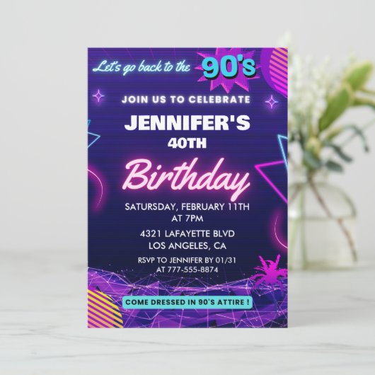 90s thème 40e anniversaire invitation Retro (Debout devant)
