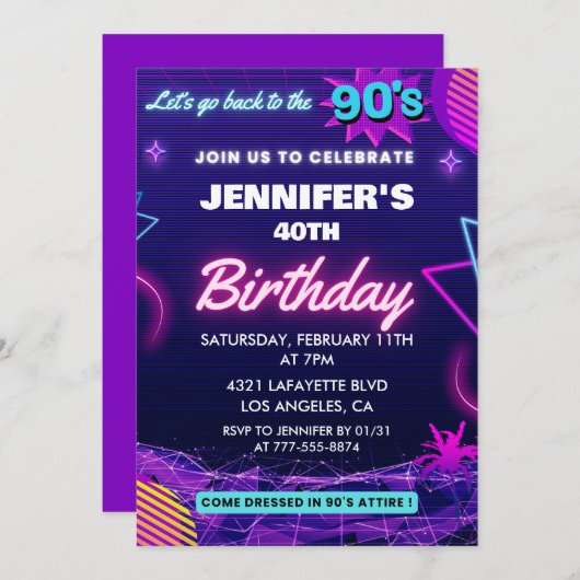 90s thème 40e anniversaire invitation Retro (Devant / Derrière)