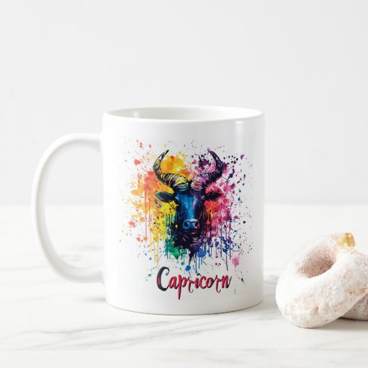 90s Throwback Capricorn: Splatter Paint Mok (Met donut)