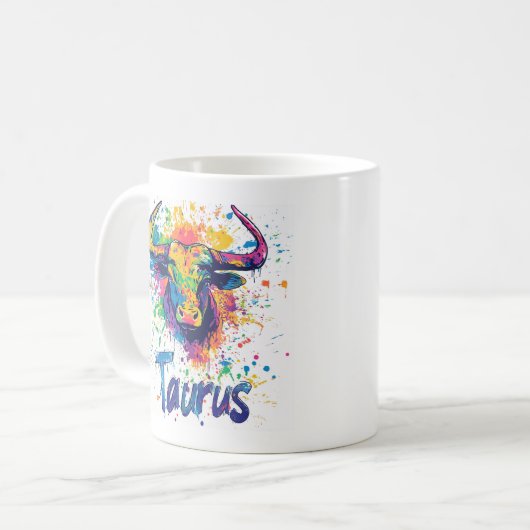 90s Throwback Taurus: Splatter Paint Mok (Voorkant links)