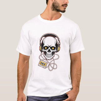 90s Tribale Schedel met Koptelefoon – Hoog Contras T-shirt