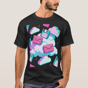 90s Vaporwave Floppy Disk & Pixel Cloud Y2K T-shirt