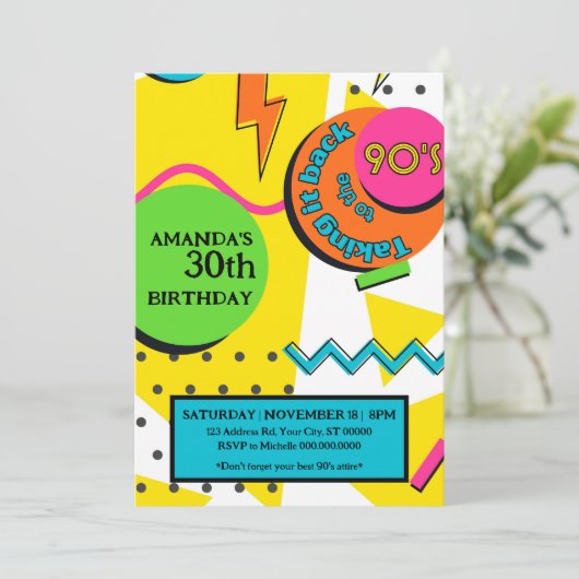 90s Verjaardagsfeest, Helder en Kleurrijk Kaart (Staand voorkant)
