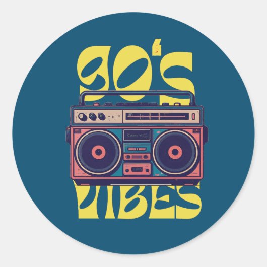 90's vibe  Boombox Ronde Sticker (Voorkant)