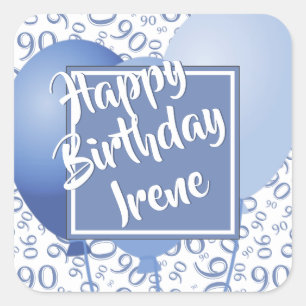 90ste Gelukkige Verjaardag - 90 Blauw Nummerpatroo Vierkante Sticker