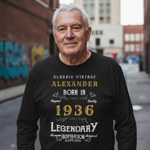 90ste verjaardag 1936 Voeg naam toe Zwart Goud Leg T-shirt