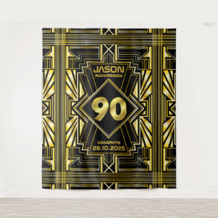 90ste verjaardag Art Deco Goud Zwart Great Gatsby Wandkleed