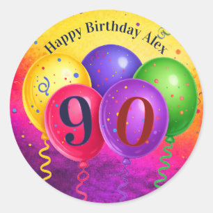90ste verjaardag Ballon Confetti Feestje Ronde Sticker
