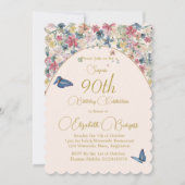 90ste verjaardag bloembloemen elegant kaart (Voorkant)