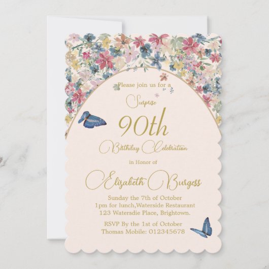 90ste verjaardag bloembloemen elegant kaart (Voorkant)