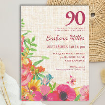 90ste verjaardag Bold Floral Linen viering