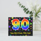90ste verjaardag: Fun Stars Pattern, Rainbow 90, N Briefkaart (Staand voorkant)