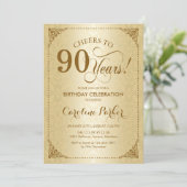 90ste verjaardag - Gold Damask Kaart (Staand voorkant)
