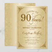 90ste verjaardag - Gold Damask Kaart (Voorkant / Achterkant)