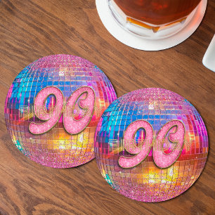 90ste Verjaardag Goud Roze Glitters Dansende Disco Ronde Kartonnen Onderzetter