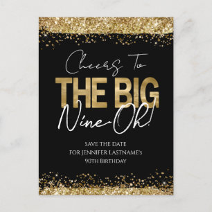 90ste verjaardag Goud Zwart Save the Date Postcard Briefkaart