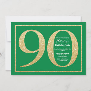 90ste verjaardag groen en goud glitters kaart