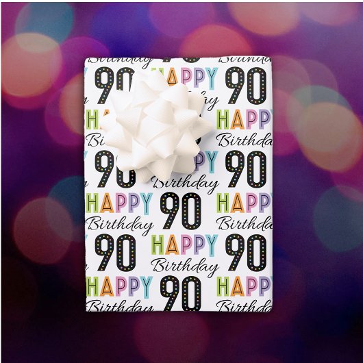 90ste verjaardag Kleurrijk Typografie Wrapping Pap Inpakpapier Vel