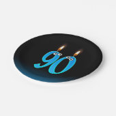 90ste verjaardag met verlichte kaars nummers papieren bordje (Gekanteld)