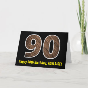 90ste verjaardag: Naam + nep houtnerfpatroon "90" Kaart