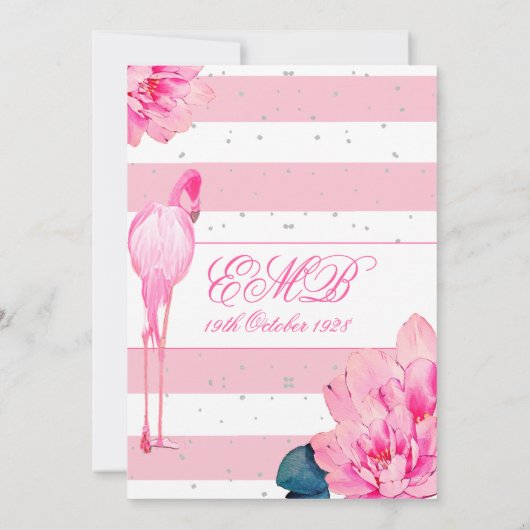 90ste verjaardag Ninetieth Flamingo Roze Monogram Kaart (Achterkant)