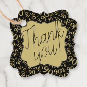 90ste Verjaardag Nummer 90 Patroon Goud en Zwart Bedankjes Labels