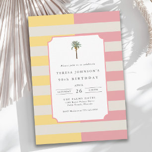 90ste verjaardag Palm Beach Pastel Streep Tropisch Kaart