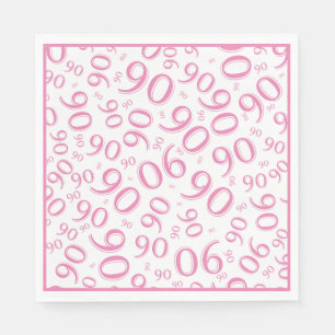 90ste verjaardag Party Nummer Patroon Roze/Wit Servet