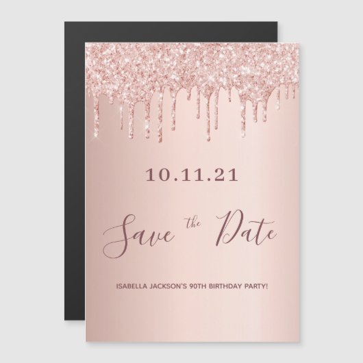 90ste verjaardag roos gouden druppels Save the dat (Voorkant / Achterkant)