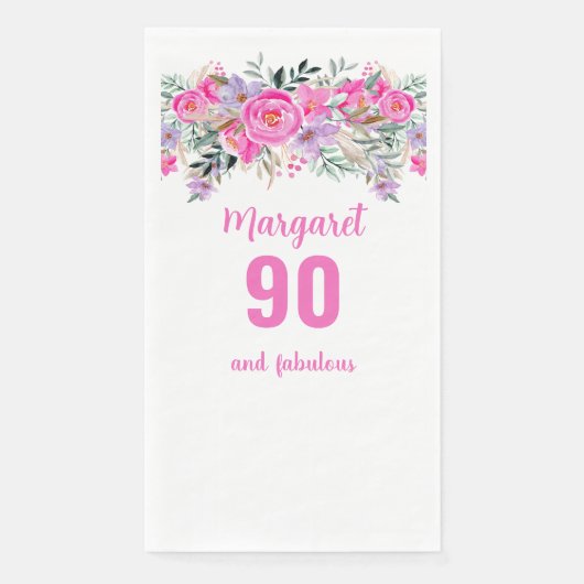 90ste verjaardag roze bloemfeest servet (Voorkant)