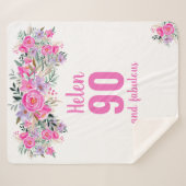 90ste verjaardag roze florale sherpa deken (Voorkant (horizontaal))