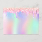 90ste verjaardag roze paarse holografische uitnodi briefkaart (Achterkant)