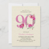 90ste verjaardag roze pioen bloemstuk nummer 90 kaart (Voorkant)