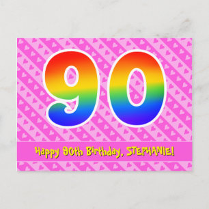 90ste verjaardag: Roze strepen & harten, Regenboog Briefkaart