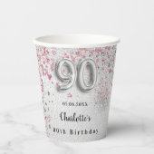 90ste verjaardag Zilveren roze glitter naam Papieren Bekers (Voorkant)