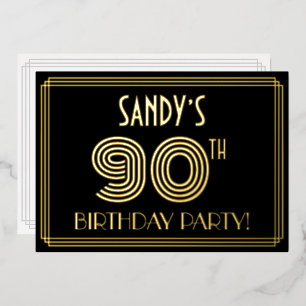 90ste Verjaardagsfeest — Art Deco Stijl “90” + Naa Folie Uitnodiging