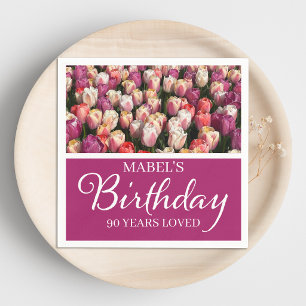 90ste Verjaardagsfeest Elegante Bloem Tulpen Serve Servet