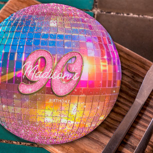90ste Verjaardagsfeest Goud Roze Glitter Disco Bal Papieren Bordje