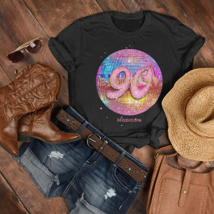 90ste Verjaardagsfeest Goud Roze Glitter Disco Bal T-shirt