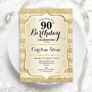 90ste verjaardagsfeest - Gouden uitnodiging