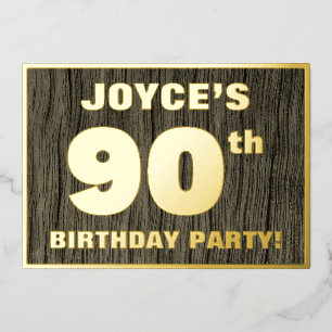 90ste verjaardagsfeest: Krachtig, namaak houtnerfp Folie Uitnodiging