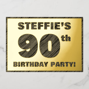 90ste verjaardagsfeest — Krachtige, namaak houtstr Folie Uitnodiging