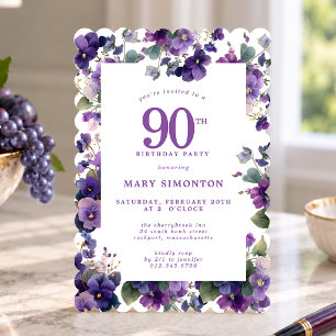 90ste verjaardagsfeest Paarse Violet Bloem Kaart